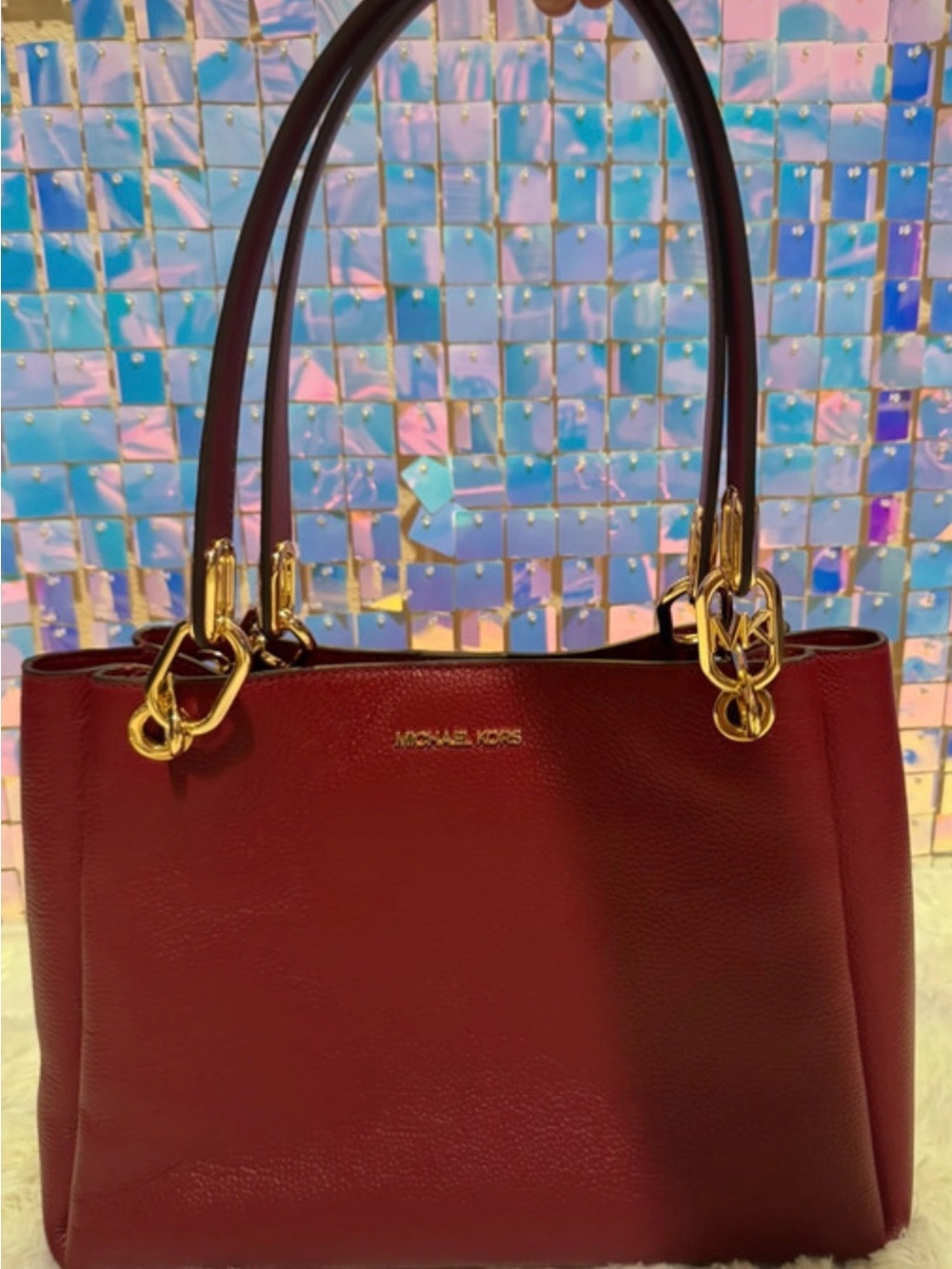 Michael Kors Wine Leather Shoulder Bag with Gold Hardware